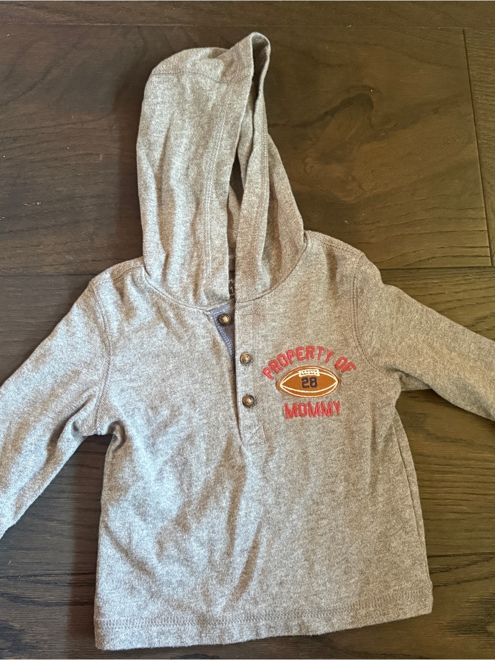 Carter’s Gray Hooded Kids Top with 'Property of Mommy' Football Patch
